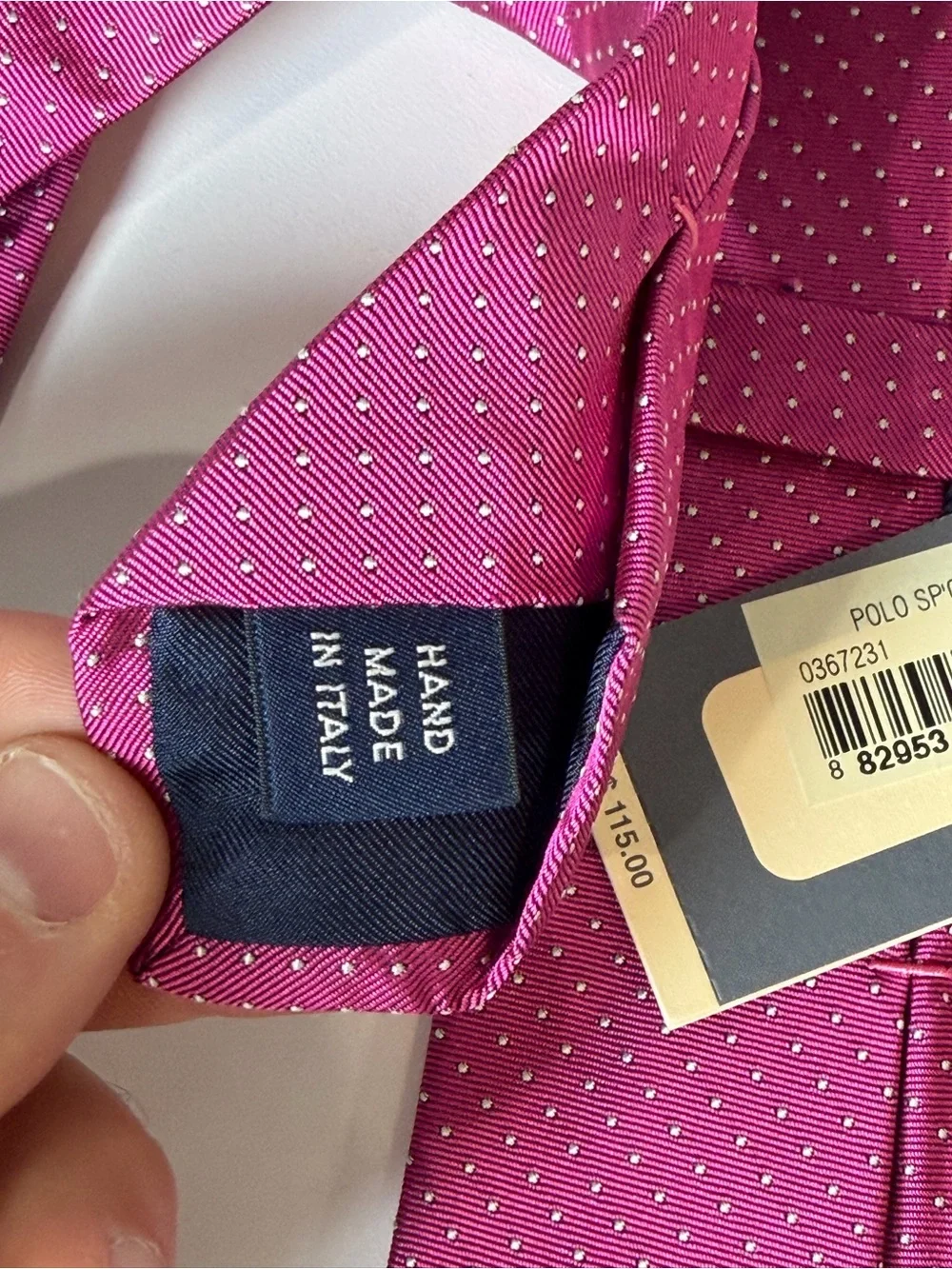 NWT Polo Ralph Lauren Hand Made in Italy Magenta Microdot Silk Tie Lux Designer